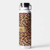 Zwarte Roze Gouden Luipaardprint Persoonlijk Waterfles (Achterkant)