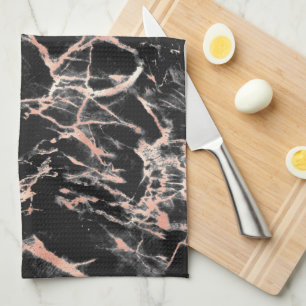 Zwarte & roze gouden marmeren keukendoek theedoek