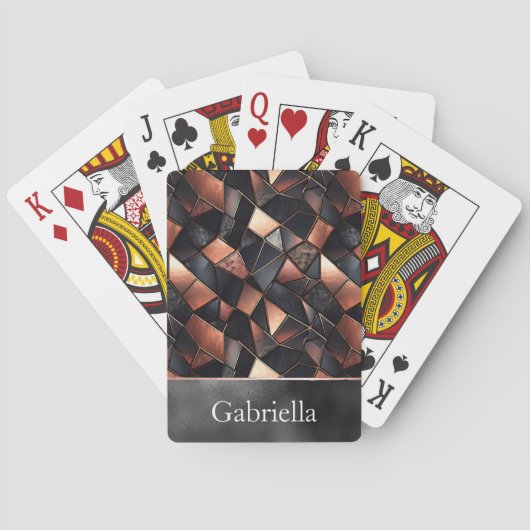 Zwarte Roze Gouden Tegels Pokerkaarten (Achterkant)