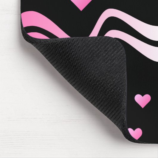 Zwarte roze harten en linten muismat (Hoek)