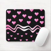 Zwarte roze harten en linten muismat (Met muis)