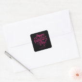 Zwarte Roze kalligrafie Happy Valentijnsdag Vierkante Sticker (Envelop)