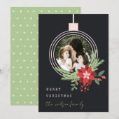 Zwarte Roze kerstversiering Foto Poinsettia Feestdagenkaart (Voorkant / Achterkant)