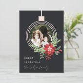 Zwarte Roze kerstversiering Foto Poinsettia Feestdagenkaart (Staand voorkant)