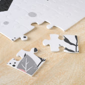 Zwarte, roze kristallen, bloemennaadloos. legpuzzel (Zijkant)