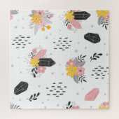 Zwarte, roze kristallen, bloemennaadloos. legpuzzel (Horizontaal)