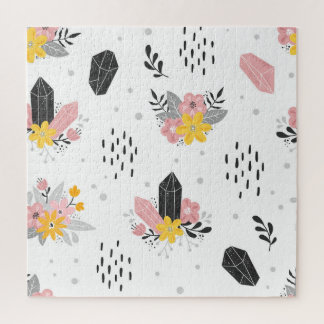 Zwarte, roze kristallen, bloemennaadloos. legpuzzel