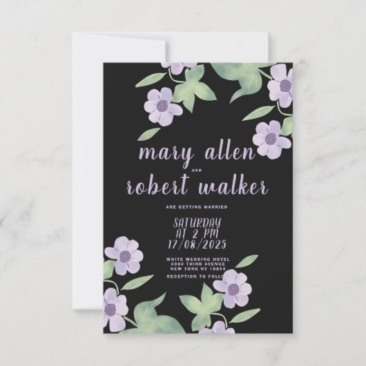 Zwarte roze lavendel groene lente bruiloft kaart (Voorkant)