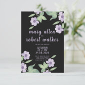 Zwarte roze lavendel groene lente bruiloft kaart (Staand voorkant)