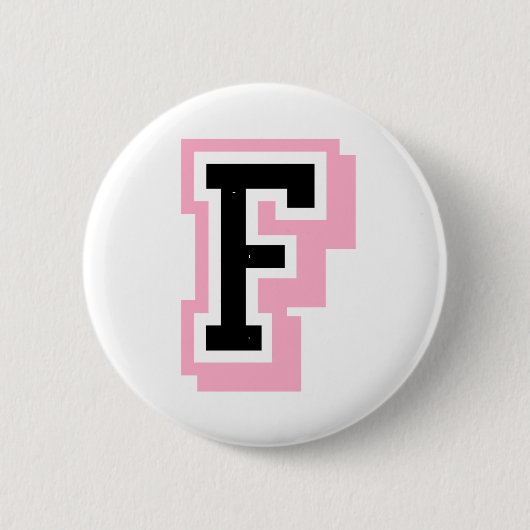 zwarte roze letter F Ronde Button 5,7 Cm (Voorkant)