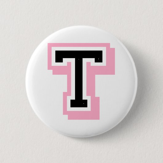 zwarte roze letter T Ronde Button 5,7 Cm (Voorkant)