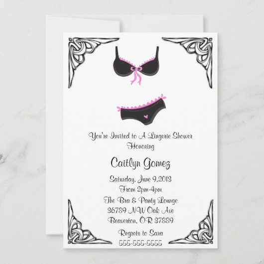 Zwarte & Roze Lingerie Bridal Shower-uitnodiging Kaart (Voorkant)