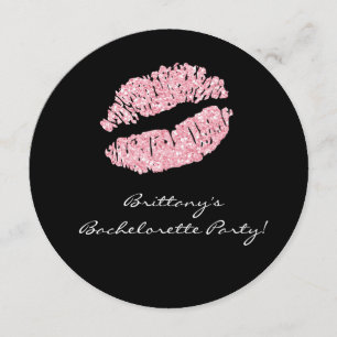 Zwarte Roze Lippen Kus Bachelorette Feest Uitnodig Kaart