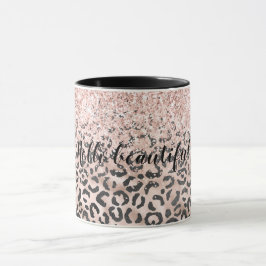 Zwarte roze luipaard afdrukken Blush Glitter Mok