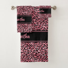 Zwarte Roze Luipaardprint Persoonlijk Bad Handdoek