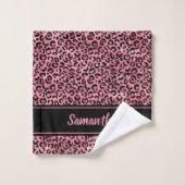 Zwarte Roze Luipaardprint Persoonlijk Bad Handdoek (Wasdoekje)