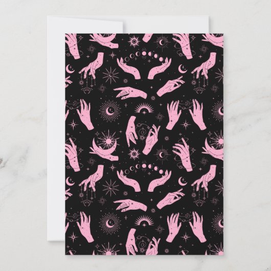 Zwarte roze magische maan kristallen bal bruiloft kaart (Achterkant)