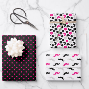 Zwarte Roze Meetkunde Stippen Snavel Inpakpapier Vel