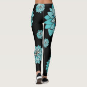 Zwarte roze met grafisch blauwgroen blauw bloemont leggings (Achterkant)