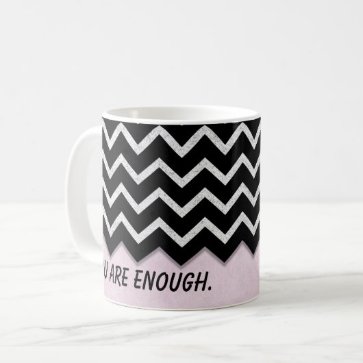 zwarte roze met zwarte chevron koffiemok (Voorkant links)