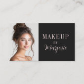 Zwarte Roze Moderne Typografie Script Foto Make-up Visitekaartje (Voorkant)