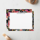 Zwarte roze Oranje Boho Floral-grens met naam Notitiekaartje (Voorkant / Achterkant in situ)