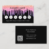 Zwarte roze paarse glitter druppelt qr code klantenkaartje (Voorkant / Achterkant)