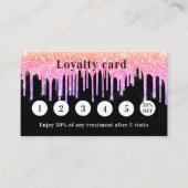 Zwarte roze paarse glitter druppelt qr code klantenkaartje (Voorkant)