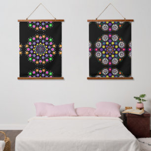 Zwarte, roze, Paarse Mandala Abstracte kunst Hangend Wandkleed