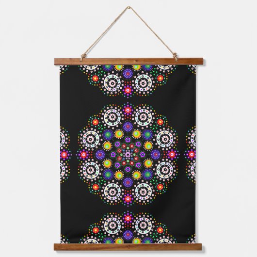 Zwarte, roze, Paarse Mandala Abstracte kunst Hangend Wandkleed (Voorkant 2)