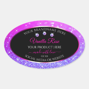 Zwarte Roze Paarse Ombre Glitter-productetiketten Ovale Sticker
