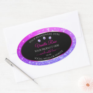 Zwarte Roze Paarse Ombre Glitter-productetiketten Ovale Sticker