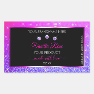 Zwarte Roze Paarse Ombre Glitter-productetiketten Rechthoekige Sticker