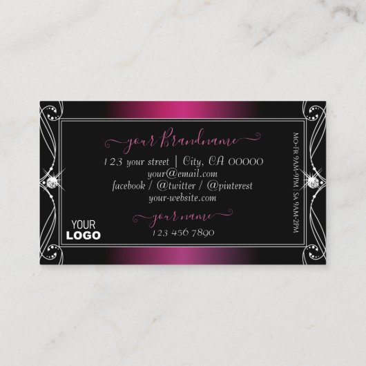 Zwarte roze Paarse  spaardiamanten voegen Logo toe Visitekaartje (Achterkant)