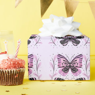 Zwarte, roze, Paarse vlinders Cadeaupapier
