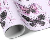 Zwarte, roze, Paarse vlinders Cadeaupapier (Rol Hoek)
