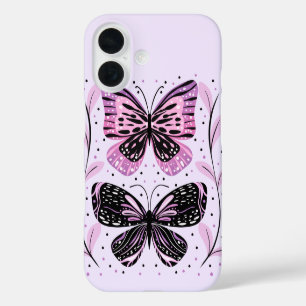 Zwarte, Roze, Paarse Vlinders iPhone 16 Hoesje