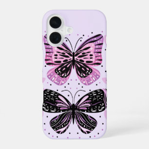 Zwarte, Roze, Paarse Vlinders iPhone 16 Hoesje
