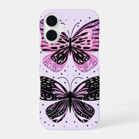 Zwarte, roze, Paarse vlinders iPhone 16 Hoesje (Achterkant)