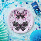 Zwarte, roze, Paarse vlinders Papieren Bordje (Feest)