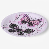 Zwarte, roze, Paarse vlinders Papieren Bordje (Gekanteld)