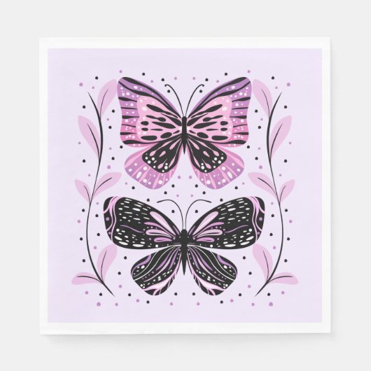 Zwarte, roze, Paarse vlinders Servet (Voorkant)