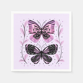 Zwarte, roze, Paarse vlinders Servet