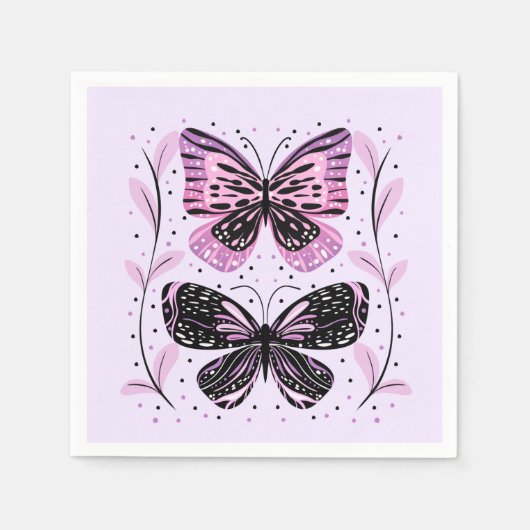 Zwarte, roze, Paarse vlinders Servet (Voorkant)