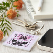 Zwarte, Roze, Paarse Vlinders Sleutelhanger (Voorkant Rechts)
