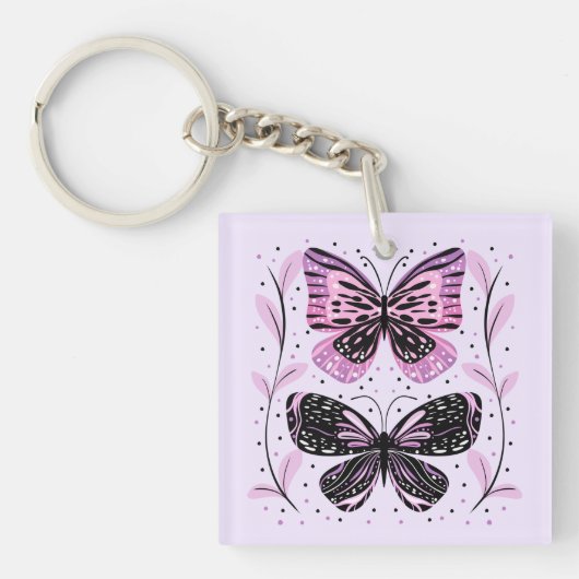 Zwarte, Roze, Paarse Vlinders Sleutelhanger (voorkant)