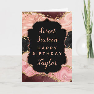 Zwarte Roze Pailletten Agate Sweet 16 Gelukkig Ver Kaart