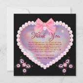 Zwarte & Roze Parel Trouwjubileum Vlinders Bedankkaart (Voorkant)