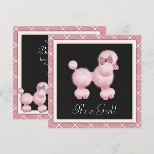 Zwarte Roze Poedel Baby Douche Uitnodigingen (Voorkant / Achterkant)