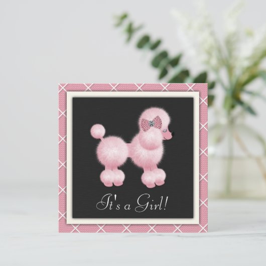 Zwarte Roze Poedel Baby Douche Uitnodigingen (Staand voorkant)